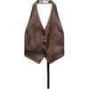 Solid Color Versatile V-Neck Single-Breasted Vest Women Tops Brown 2922043-647