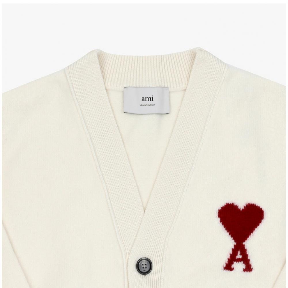 Ami Big Heart Logo Intarsia V Neck Cardigan Model Ukc367 018 154