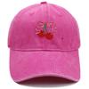 Vintage Washed Cherry Bow Embroidery Baseball Cap Unisex Adjustable Curved Brim Dad Hat Cute Fruit Women Casual Outdoor Sun Hat