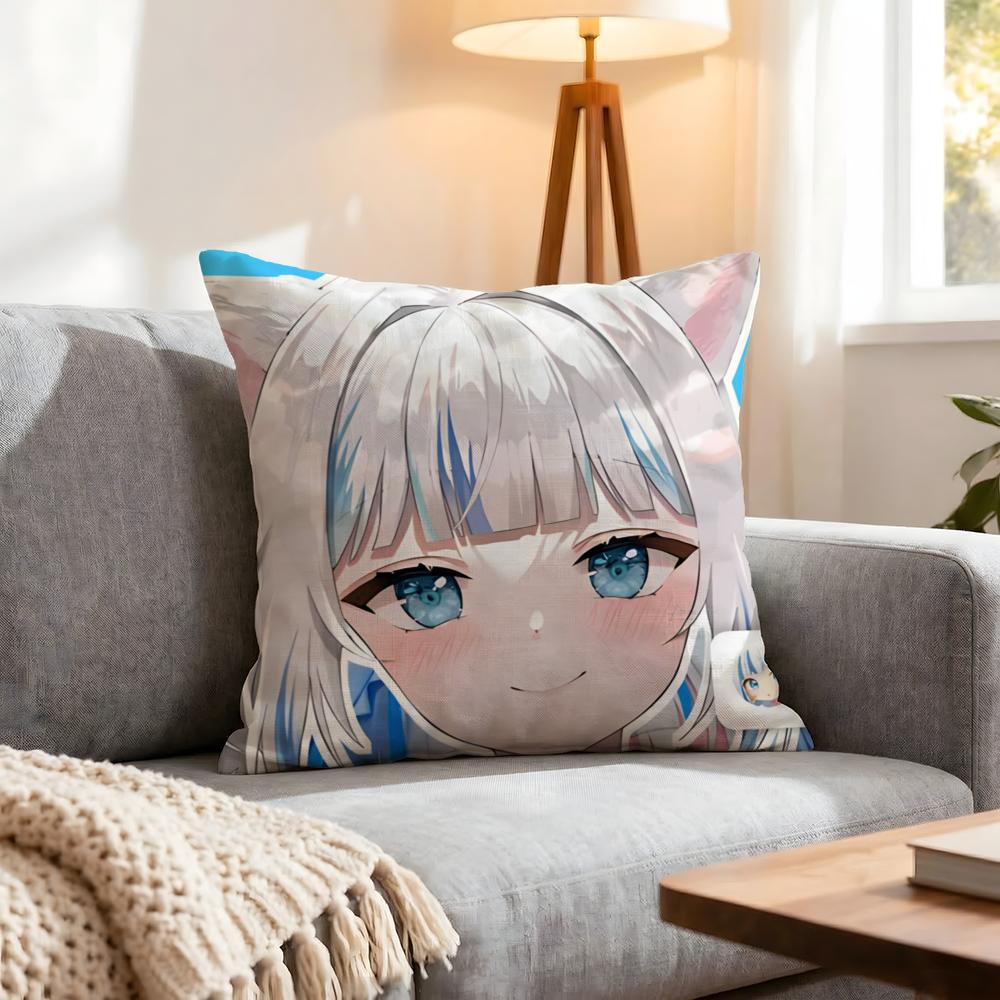 Character Gawr Gura Cushion Cover 1Pcs Decorative Covers Soft Cushion Case For Sofa Couch Decor 40X40 45X45 Pillowcases