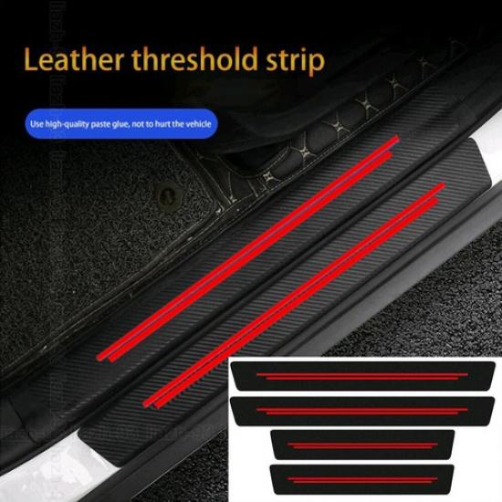 4pcs Red Car Door Plate Sill Scuff Cover Anti Scratch Decal Sticker Protector