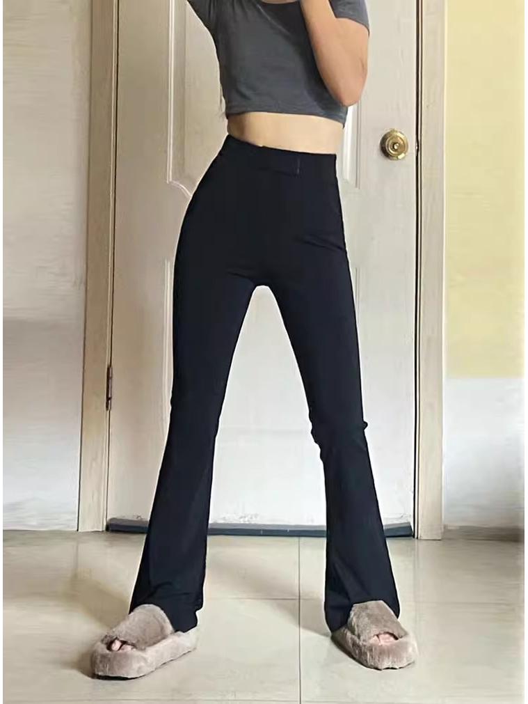 Женские брюки клеш с высокой талией - Большой размер, Эластичные, Весна/Лето, Черные