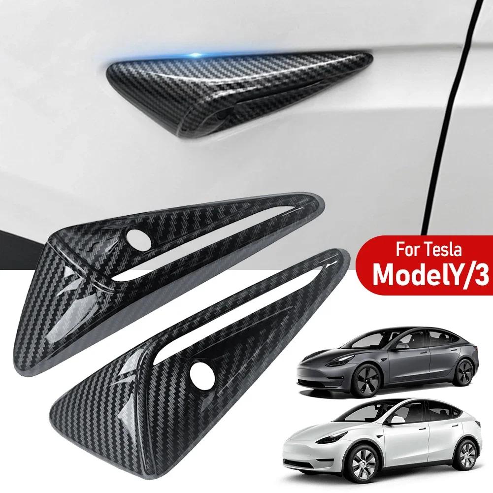 For Tesla New Model 3 Highland 2024 Side Camera Cover Lens Protector Black White Red Shiny Matte Carbon Fiber Pattern