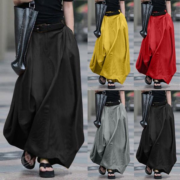 Women High Waist Casual Long Skirts Cotton Maxi Skirts