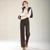 Women's Coffee Brown Striped Tweed High-Waisted Fleece-Lined Straight-Leg Casual Pants
