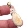 Natural Fossil Coral Gemstone 925 Solid Sterling Silver Two Tone Pendant 2" M9z30