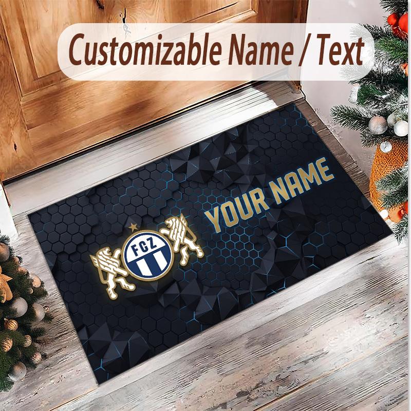 Personalized Crystal Velvet Carpet FC Zürich Pattern Non Slip Floor Rug