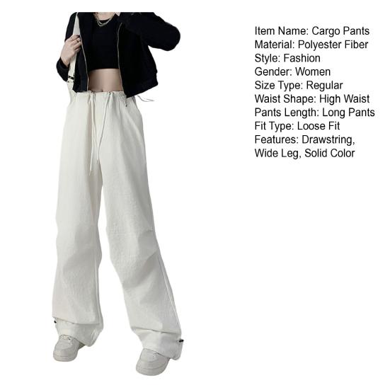 Женские брюки-карго с эластичной высокой талией, регулируемые на шнурке, длинные брюки, однотонные, широкие повседневные брюки для повседневной носки