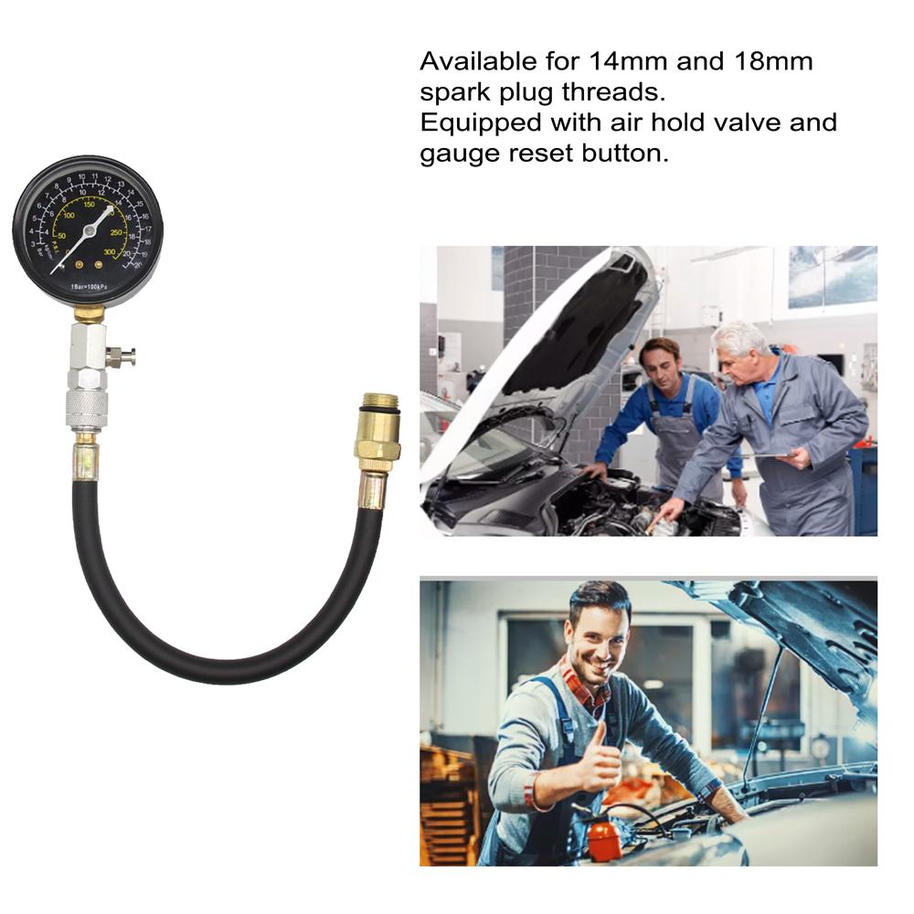 Engine Cylinder Compressions Tester Kit 0 300PSI Pressure Gauge Check Test Tool Automotive Repairing Tool