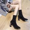 Spring/Autumn/Winter Elastic Boots Knitted Short Socks and Boots Electroplated Thin Heel Mid Sleeve Fashion Women's Shoes