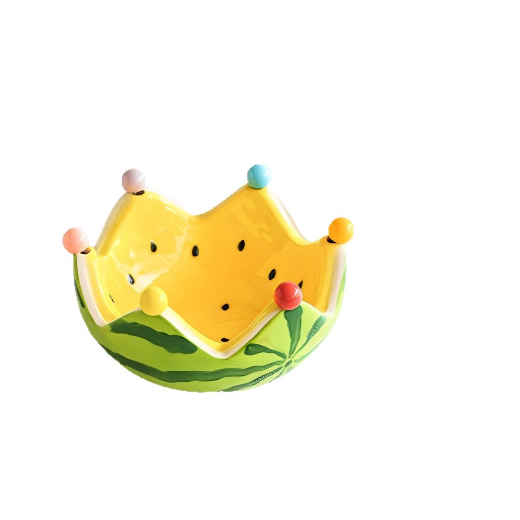 Creative Watermelon Fruit Bowl Ceramic Fruit Fork Set, Large Capacity Coffee Table Fruit Dish with Cute Decor for Living Room