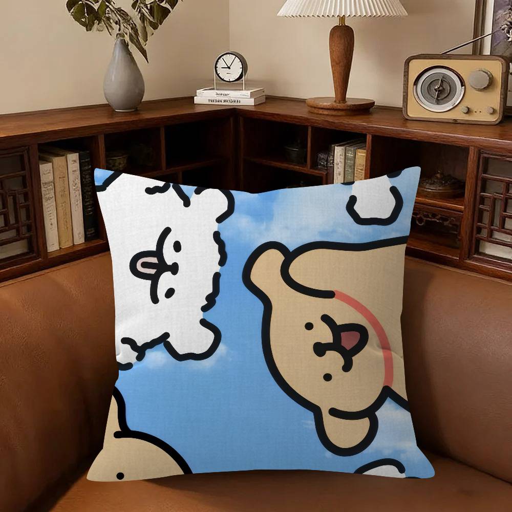 Cartoon Line Dog Maple Design Cushion Cover Happy Autumn Harvest Decor Holiday Decorati Pillow Cover