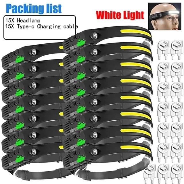 USB Rechargeable LED COB Sensor Headlamp White Light Head Torch Work Lamp Outdoor Waterproof Camping Fishing Lantern Headlight