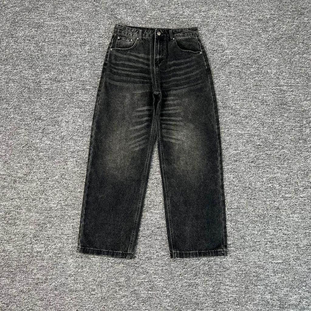 Jeans High Street Embroidery Trendy Casual Straight Leg