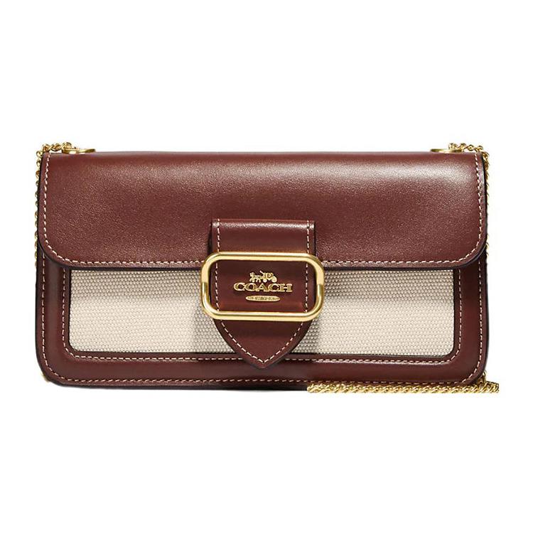 COACH Morgan Canvas With Calfskin Shoulder Bag, Crossbody Bag Large Women's Red & Beige CH738-IMNAM