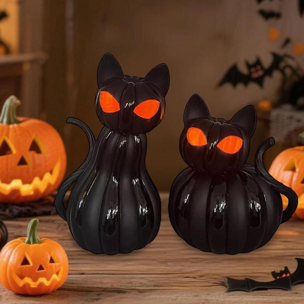 Halloween Cat Pumpkin Decor Desktop Art Piece Practical Night Light for Party Gifts Anniversary Indoor Outdoor Festive Dorm
