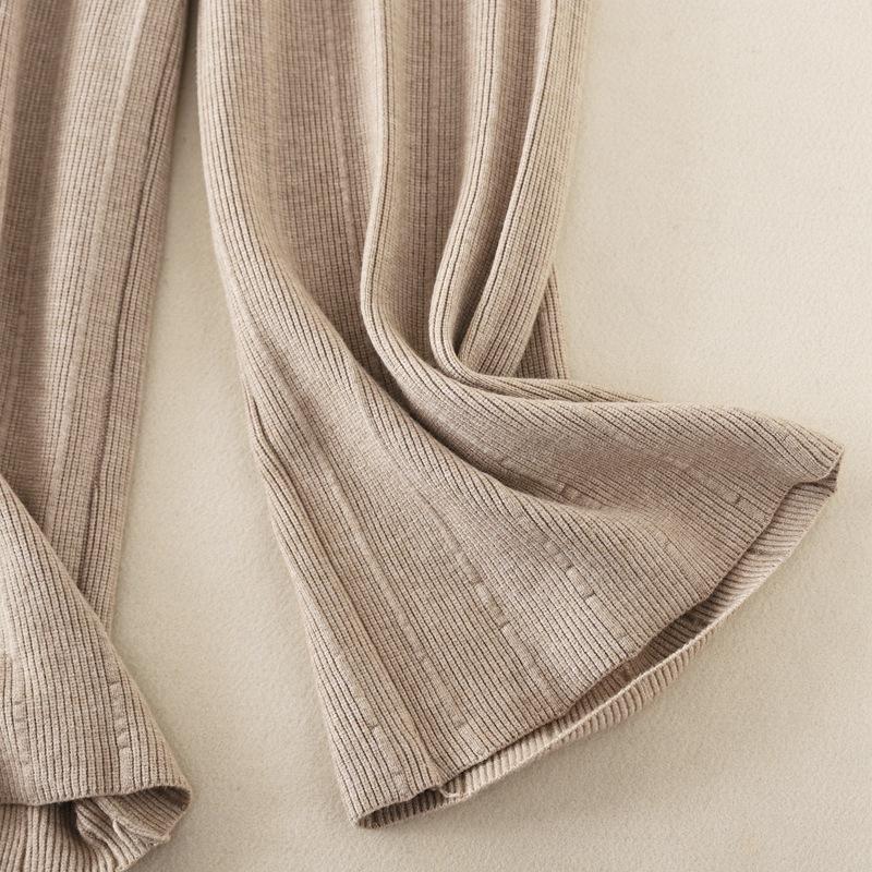 Женские осенне-зимние однотонные прямые вязаные брюки с высокой талией и драпировкой