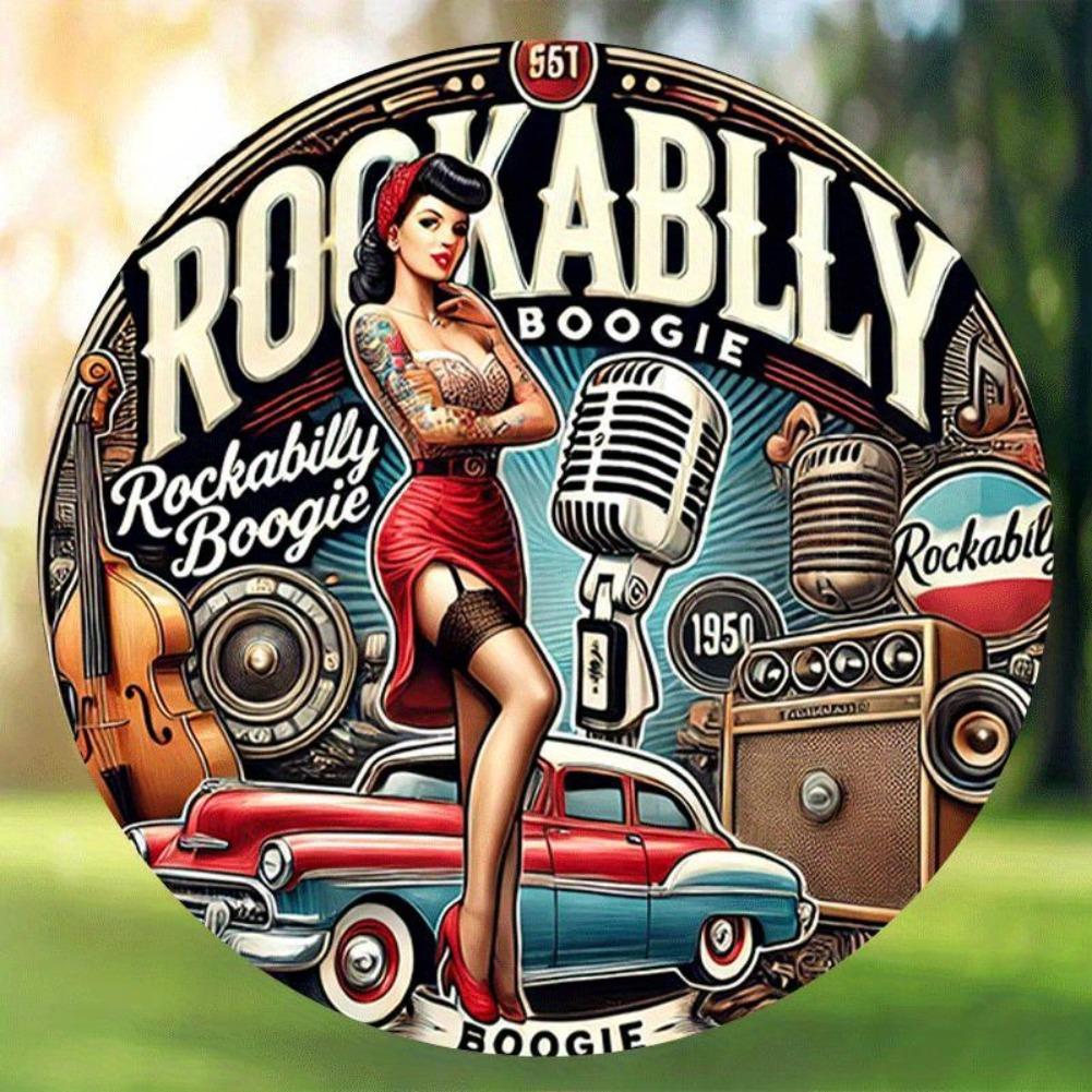 Retro Rock and Roll Heat Metal Sign pc Round Vibrant PinUp Girl Art Vintage Rockabilly Decor for Dorms Music Rooms
