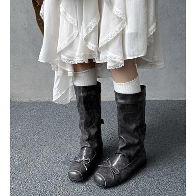 Новые ботильоны с квадратным носком и бантом «свиной пятачок» 2025 осень и зима новые модные ботфорты в стиле Spice Girl на толстом каблуке