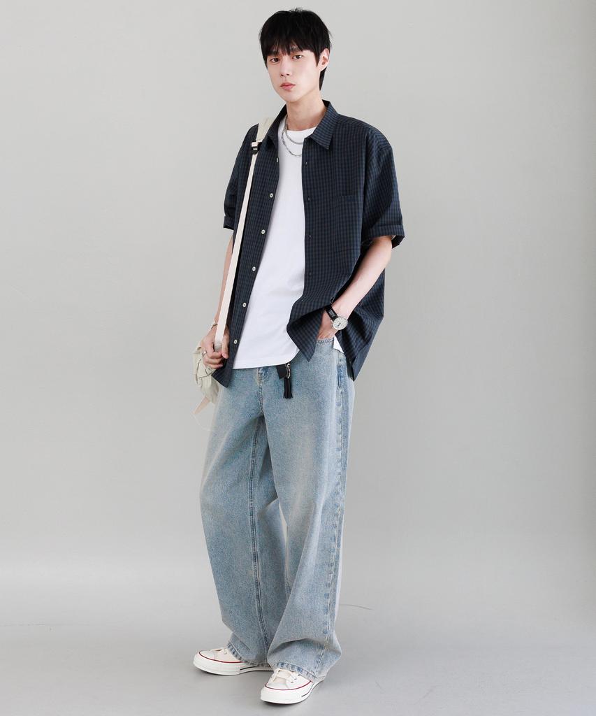 Рубашка NODU Check Boxy Half Street [Зеленая]