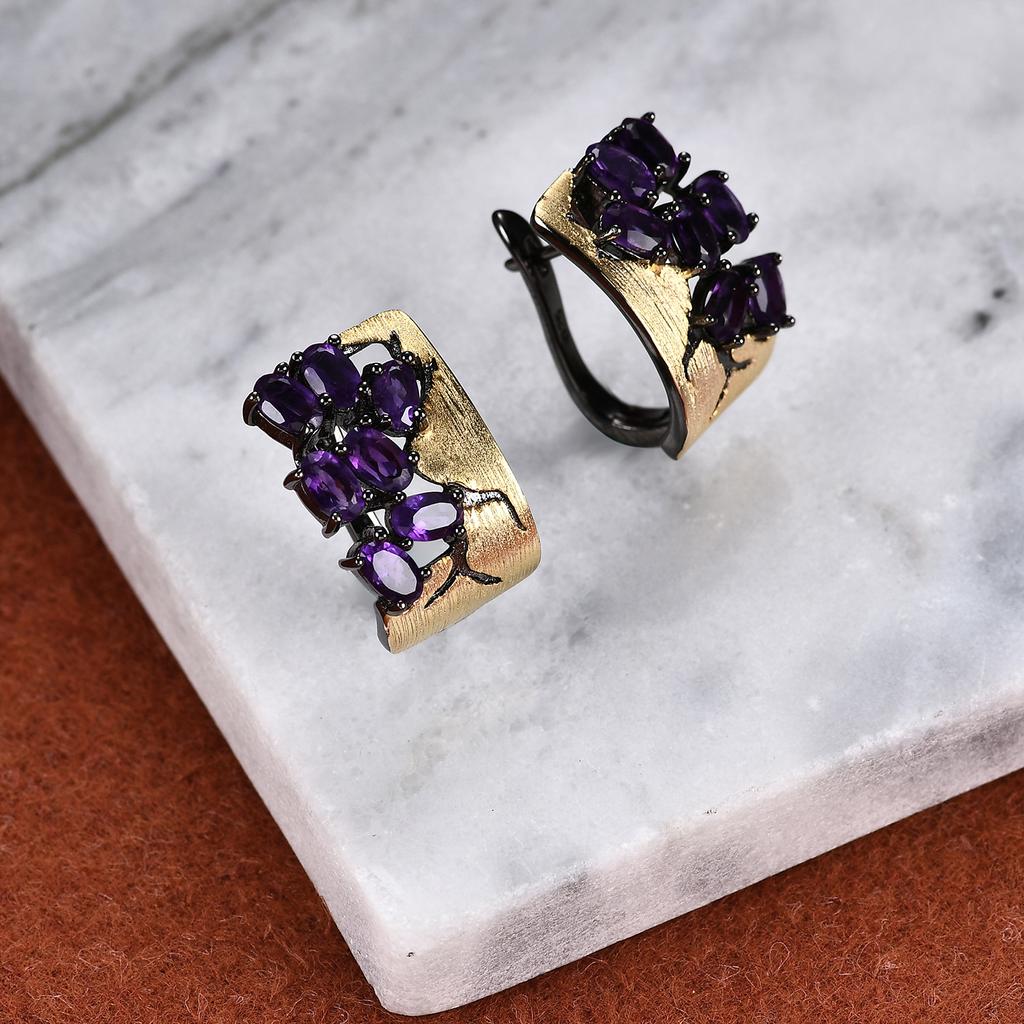 Italian Abstract Original Designer Jewelry Accessories 925 Silver Gold-plated Inlaid with Colored Gemstones Natural Amethyst Earrings