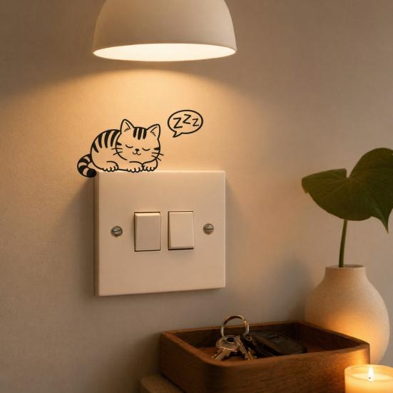 yangyizhi Light Switch Plate Stickers, Cartoon Sleepy Kitten Decals, Cute Wall Stickers for Switch, Outlets, Bedroom, Living Room