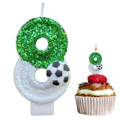 Футбольные детские свечи на день рождения с номером 0-9, зеленые блестки на день рождения, креативная футбольная свеча для мальчика, праздничное украшение для торта