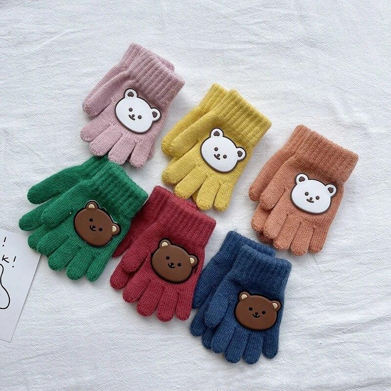 1 пара кавайных перчаток для детей, для мальчиков и девочек, осенне-зимние теплые перчатки для малышей, милые перчатки с мультяшным медведем для маленьких детей, уличные