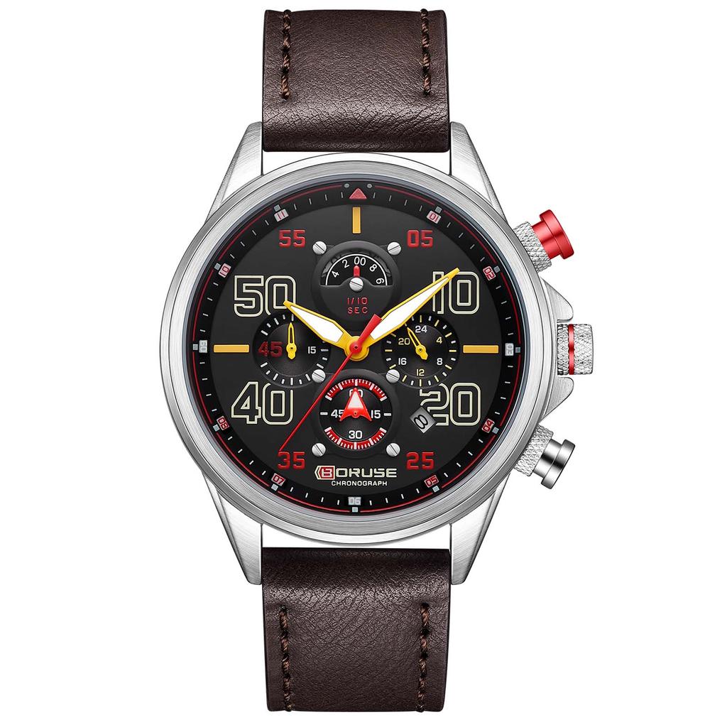 BORUSE Классические повседневные часы Мужские часы Большой циферблат Большие цифры Мужские часы Стрелочные кварцевые мужские часы Классические повседневные часы Кожаный ремешок