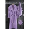 Alya Семейный халат из 4 предметов с вышивкой из хлопка Сиреневый I Серый