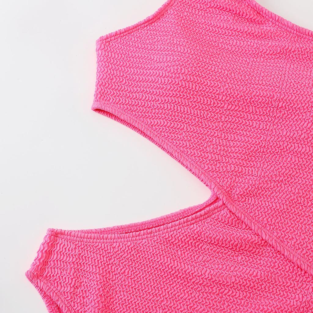 Swimwear Crinkle Cloth Sexy One-piece Bikini Swimsuit with One Shoulder