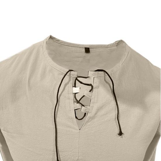 Мужская хлопковая рубашка с V-образным вырезом, длинный рукав, свободная футболка, однотонная летняя футболка