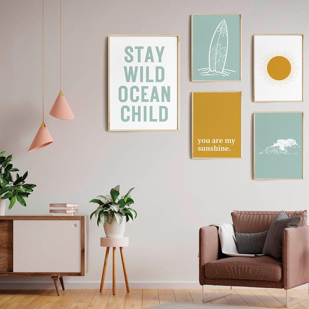 Boho Surf Gallery Wall Art Poster Set Of 6 Canvas Prints Декор детской комнаты Пляжный минимализм Простая скандинавская живопись Домашний декор