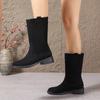 2024 Новые модные женские сапоги на осень и зиму, замшевые теплые высокие модные сапоги, женские однотонные сапоги на толстом каблуке с рукавами