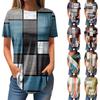 Women's Fashion Casual Round Neck Retro Geometric Print Short Sleeve Pullover T-Shirt Top