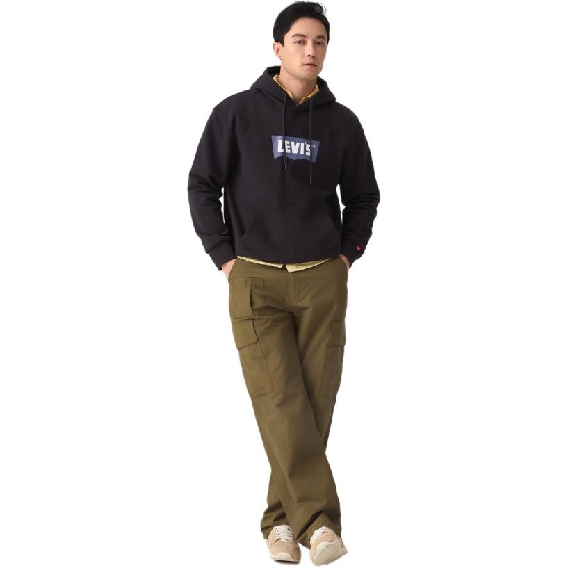 Толстовка мужская Levis Casual Свободная Мягкая Удобная с капюшоном Длинный рукав Толстовка Черная 0018O-0003