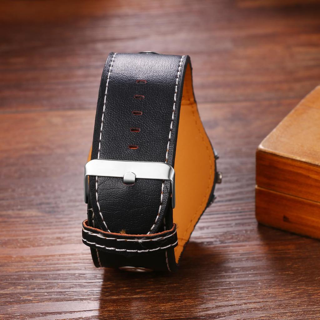 Leather Rock Punk Stylish Analog Quartz Leather Strap Small Second Decoration Waterproof Accessories Birthday Christmas Day Present Men's Watch Men's