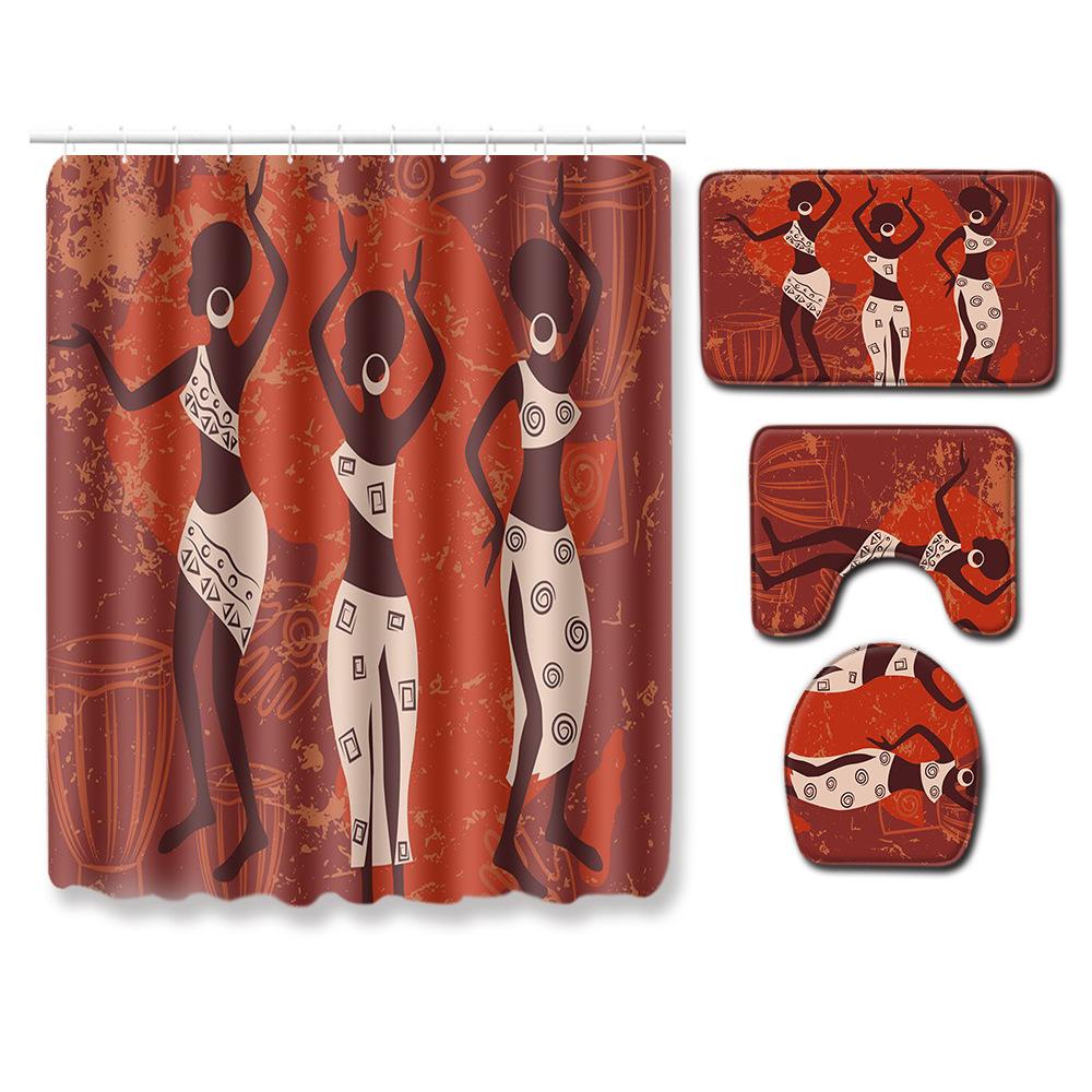 Экзотическая занавеска для душа, коврик для пола в ванной, крышка для унитаза, коврик для ног, узор из четырех частей