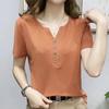 New Summer V-neck Solid Color Top Small Shirt Loose and Slim and Versatile Outside Wear Short-sleeved T-shirt for Women