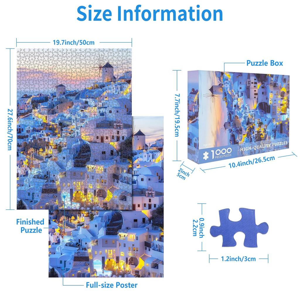 CHengQiSM 1000 деталей пазла Греция Пейзаж Взрослый Эгейское море Стильный интерьер Подарок x 50 Санторини, (70 см)