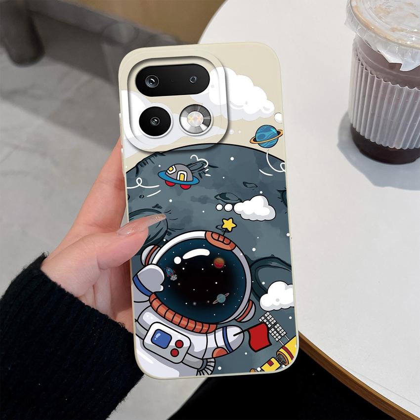Для Oppo Realme 16 15 14 Pro Plus OPPO Reno 15 Pro A6X A83 A79 A78 A96 A95 A94 A93 A92 A91 Чехол для телефона Милый Астронавт Мягкий Жидкий Силикон Задняя Крышка