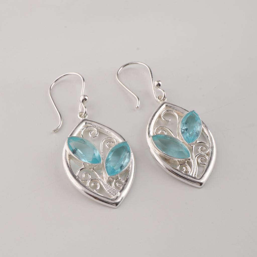 Серебряная серьга с топазом небесно-голубого цвета, Серьга ручной работы из стерлингового серебра 925 пробы, Подарок на декабрьский день рождения, Украшения с топазом CE-24-15