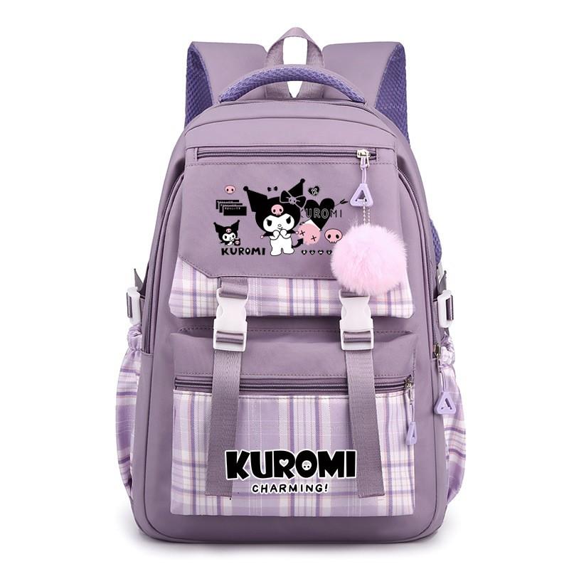 Kuromi School Backpack Girls Teens Cartoon Nylon Daypack Sweet Style Student Bag With Padded Shoulder Straps