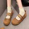 Ballet Flats Women Shoes Comfy Round Toe Loafers Fashion Double Buckle Straps Mary Jane Shoes Soft Leather and Sole Casual Shoes