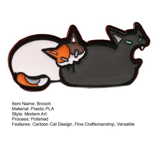 Two-Cat Cartoon Brooch Mean Cat Enamel Brooch Pin Digital 3D Technology Smooth Surface Black White Cats Pin Backpacks Hats Badge