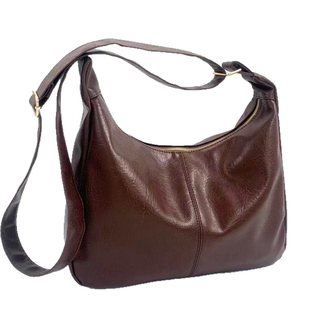 Fashion Retro Elegant Versatile Women's Solid Color Melad Casual Commuter Large Capacity Tote Crossbody Shoulder Bag