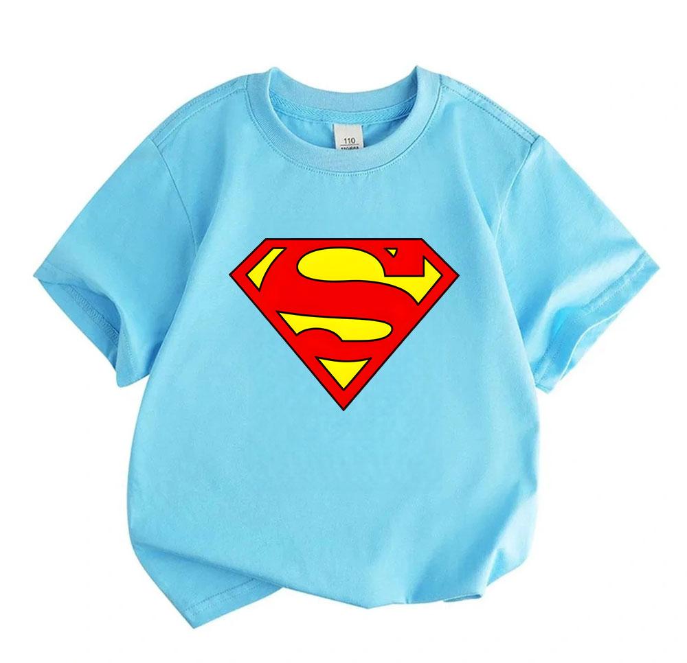 Kids Boys Girls Crew Neck Short Sleeve T-Shirt, 100% Cotton Super Hero S Graphic Casual Summer Soft Tee for Toddler Children Daily Wear Party Active O