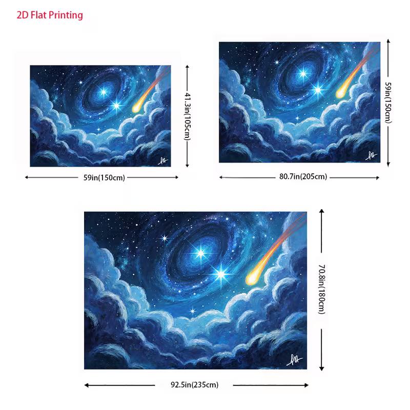 2D Blue Galaxy Cloud Backdrop Oil Painting Style Starry Meteor Photo Background