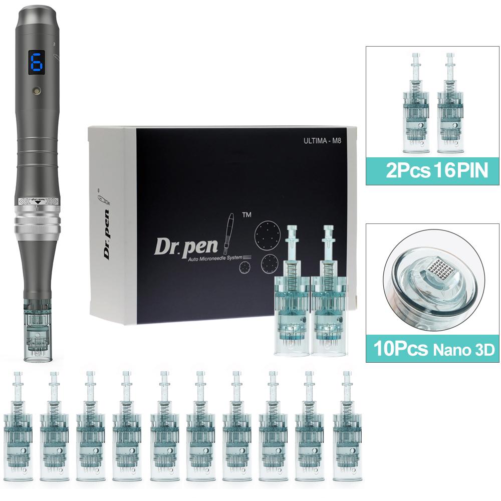 Dr.Pen M8W Перезаряжаемая ручка с микроиглами для мезотерапии, набор для ухода за кожей с 12 шт. картриджами, роликами для дермы, MTS, профессиональное устройство для салона красоты