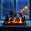 Elk Sleigh Candle Display Christmas Town Silhouette Holder, Wooden Tea Light Stand for Holiday Tabletop Decor Decoration, Metal Festive Fireplace and